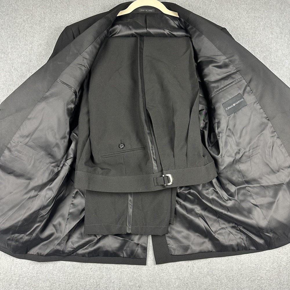 Formal Fashions Tuxedo Suit Mens 38R 34x30 Black Polyester 2 Piece Shawl Lapel